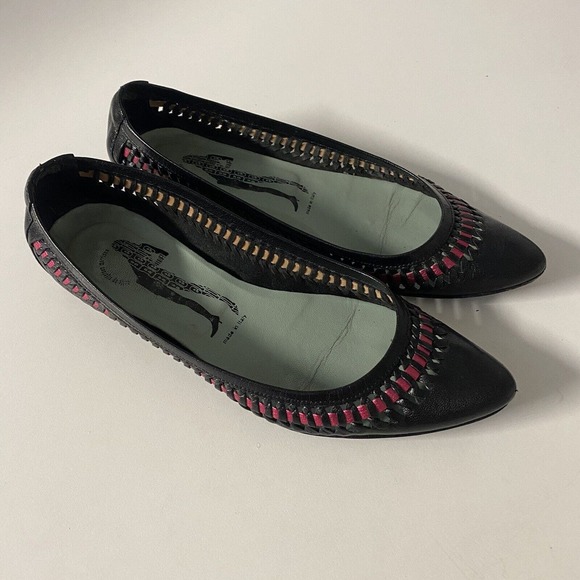 Belle Sigerson Morrison Ballet Flat Black Leather Woven Weave Point Toe … - Picture 2 of 11